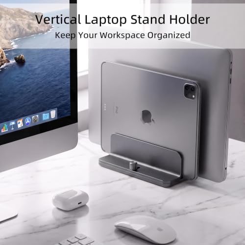 Vertical Laptop Stand, Dual Slot Adjustable Laptop Holder for Desk