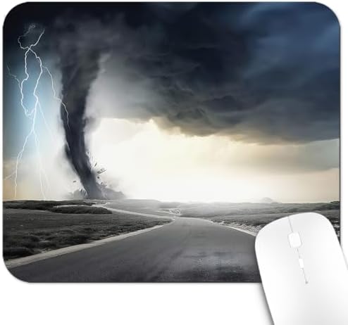 9.5x7.9 Inch Office/Gaming Mouse Pad, Nature Tornado and Lightning Over a Desert Road Cute Anti-Slip Mat for Desk