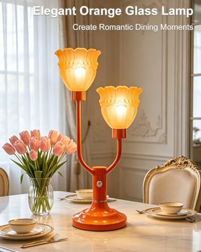 Lightdot Mid Century Modern Orange Table Lamp Dimmable Vintage Lamp Gift