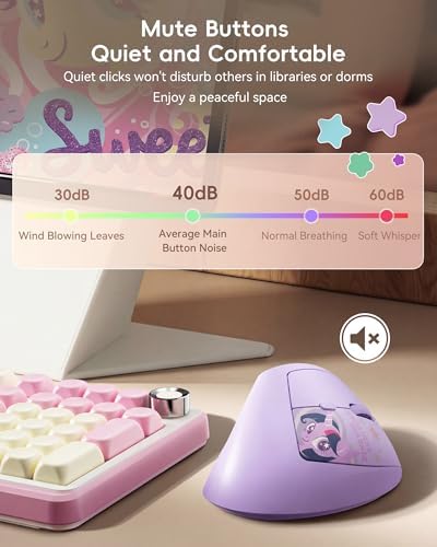 My Little Pony Ergonomic Vertical Mouse, VM01 Dual-Mode (2.4GHz/Bluetooth) Wireless Silent Mouse with LED Battery Indicator, 6 Buttons Silent Clicking Mouse for Wrist Comfort, PC, Laptop, Mac (Purple)