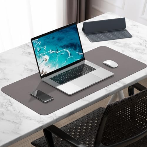 Hsurbtra Desk Pad, 30" x 14" PU Leather Desk Mat, XL Extended Mouse Pad, Waterproof Desktop Blotter Protector, Non-Slip Ultra Thin Large Laptop Keyboard Writing Mat for Office Home, Light Gray