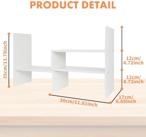 ShellKingdom Desk Shelf Organizer, Desktop Shelves, Adjustable Desktop Corner Shelf, Bookshelf Storage Rack and Cubicle Decor for Desk, Tabletop, School, Office, Dorm Desk Organizer - White