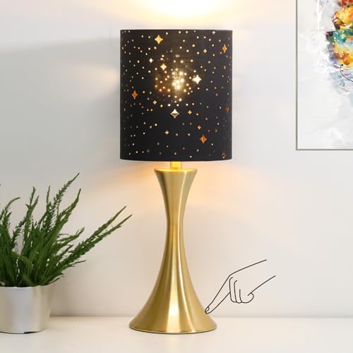 Touch Table Lamp,3 Way Dimmable Gold Bedside Lamp with Black Star Shade