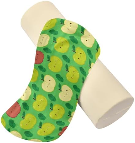 Yuiboo Cylinder Neck Roll Pillow, Fruit Face Green Orthopedic Round Pillows Memory Foam with Cover Knees Support for Massage Table