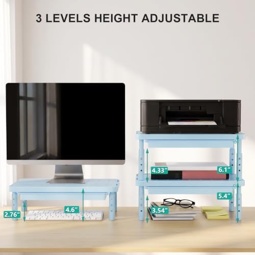 WALI 3 Height Adjustable Computer Monitor Stand with Storage, up to 44 lbs