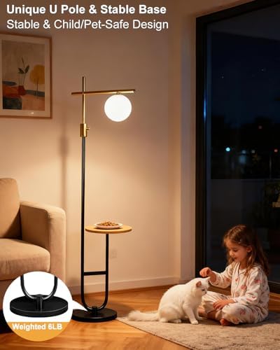 66IN Floor Lamp with Table, Modern Shelf Lamp for Living Room,Black