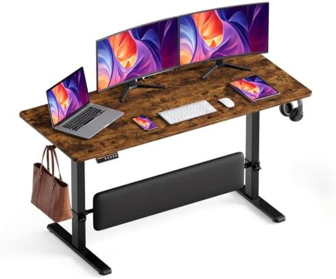 56" x 24" Electric Standing Desk with Adjustable Footrest, Rustic Brown