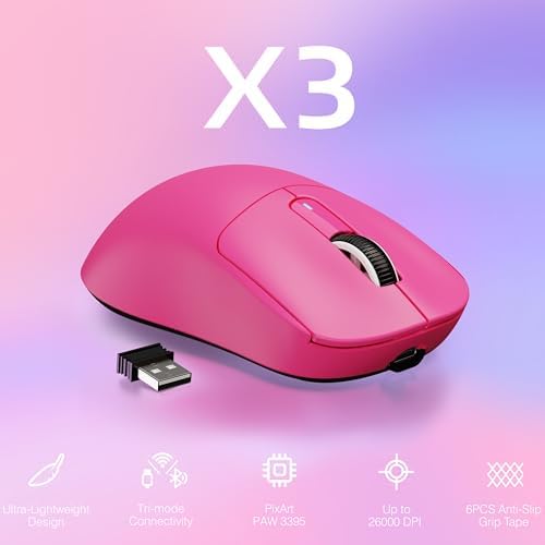 MANBASNAKE Attack Shark X3 49g Lightweight Wireless Gaming Mouse, Berry