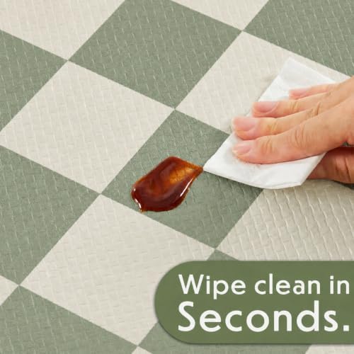 Ohocut Checkered Kitchen Mats for Floor Set of 2, 2 Pcs Sage Green Cushioned Non Slip Runner Rugs for Kitchen/Sink/Laundry, Comfort Aesthetic Cute Anti-Fatigue Foam Floor Mat 17.3"x29.5"+17.3"x47.2"