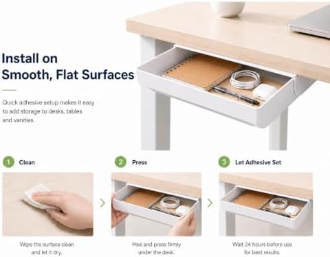 Under Desk Drawer, 2 Pack Self Adhesive Slide Out Desk Storage Drawers