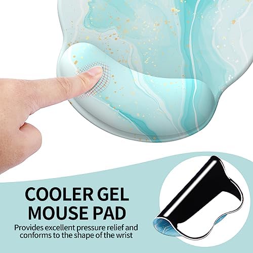 eulps Mouse Pad with Wrist Rest, Comfortable Computer Mousepad with Gel Wrist Support Smooth Surface and Non-Slip PU Base for Pain Relief, Laptop, Office & Home (ICY Blue)