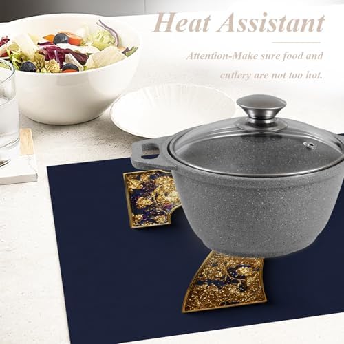 Shrahala Golden Number 7 Placemats, Glittery Golden 7 On Navy Table Mat Linen Burlap Washable Double-Deck Heat Insulation for Dining/Kitchen Table Set of 4 (12 x 18 inch)