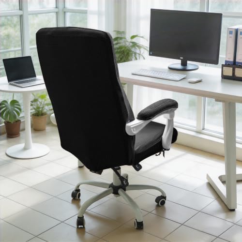 FORCHEER Water-Resistant Large Office Chair Cover with Armrest Covers Black Stretch Jacquard Computer Desk Chair Slipcover Non-Slip Cats/Dogs Proof Washable