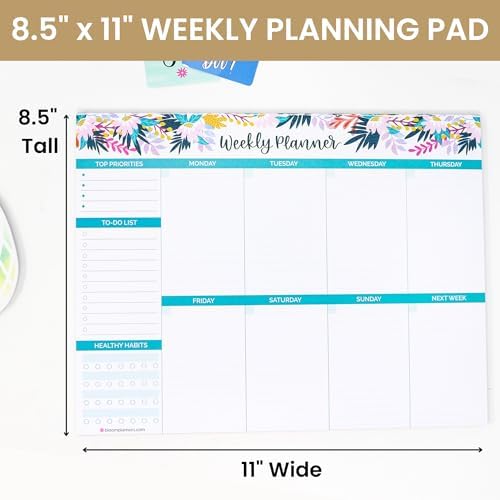 bloom daily planners Horizontal Weekly Tear-Off To Do List Planning Pad - Undated Notepad Organizer & Healthy Habit Tracker - 8.5” x 11” - Floral