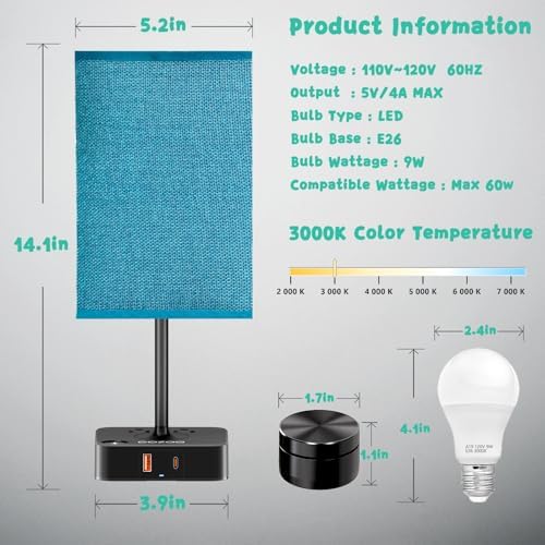 Bedroom Nightstand Lamp with Charger, Touch Table Lamps with Remote Control