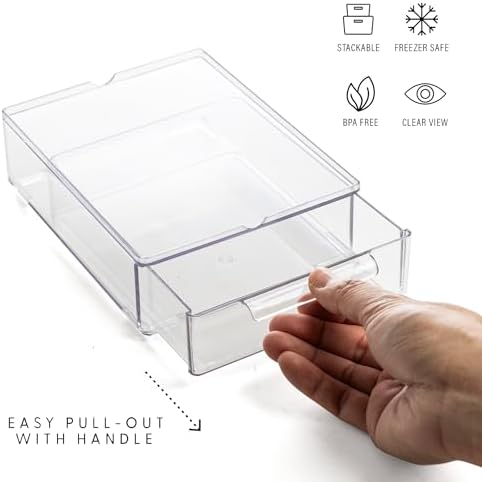 BINO | Clear Stackable Storage Drawers, Small - 6 Pack | Clear Storage Drawers with Built-In Handles | Durable Plastic Organizer Drawer | Modular Stackable Drawer Acrylic Organizer
