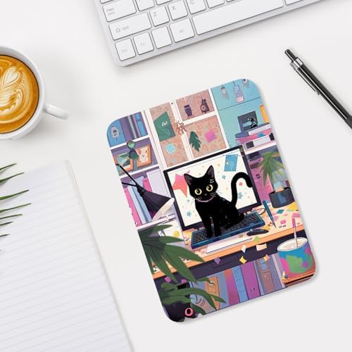 Small Mouse Pad, Mini Mouse Pad 6 x 8 Inch, Thick Rubber Waterproof Mouse Mat, Cute Mousepad for Women Men Wireless Mouse Laptops Home Office, Cat on Keyboard