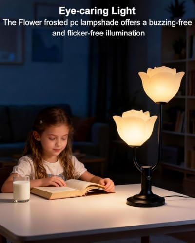 Lightdot Black Flower Table Lamp Dimmable Floral Modern Nightstand Lamp