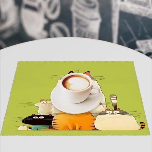 Cute Cats Family Cartoon Washable Placemats Set of 4, Durable Heat Resistant Table Mats 17.7 X 11.8 Inch for Dining Table Kitchen Decor Indoor Use
