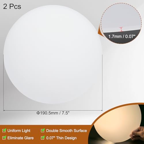 PATIKIL 7.5" Diameter Lampshade Diffuser, 2 Pcs 1.7mm Thick Round Diffuser Sheet for Drum Lampshades, Pendants Light, DIY Light Shield, Translucent White