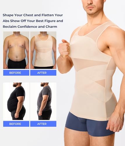 TAILONG Men's Compression Shirt for Body Shaper Slimming Vest Tight Tummy Underwear Tank Top
