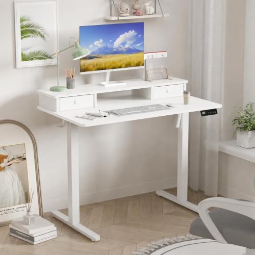 40" x 24" Electric Standing Desk with Dual Drawers, White