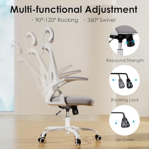 Farini Ergonomic Office Chairs with Headrest, Set of 4, White & Grey