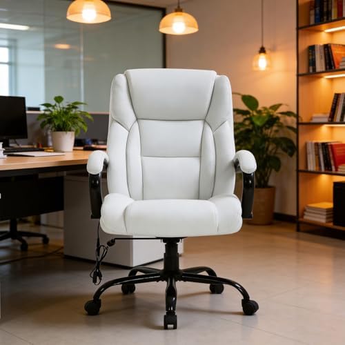 Office Chair Desk Chair Computer Chair with Lumbar Support Headrest Armrest Swivel Rolling PU Leather Task Big and Tall 500lb Wide Seat Massage Ergonomic Chair Adjustable for Adults Women(Cream)