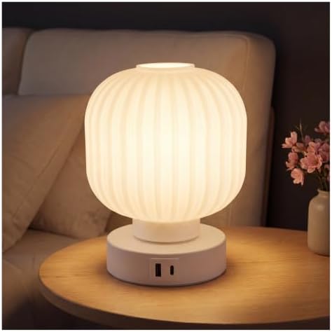 Elenhome Touch Bedside Table Lamp - Small Table Lamps,3 Way Dimmable with USB C+A Charging Ports - Bedroom Nightstand & Living Room Essential, 6W Bulb Included