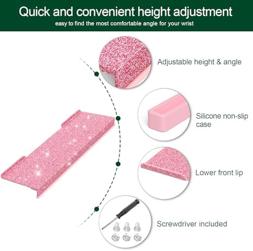 Computer Keyboard Stand for Desktop - 6-Level Height Adjustable Acrylic Keyboard Riser Non-Slip Ergonomic Key Board Tray Holder for Home School Office Desk Accessories, Sparkling Pink