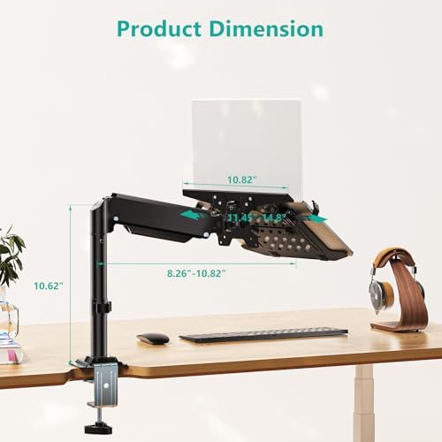 WALI Laptop Desk Mount for 15.6 inch Notebook, Fully Adjustable Single Monitor Arm with Laptop Holder for 32 inch Screen, Laptops Stand with Ventilated Tray, Up to 22 Lbs, (GSDM00LP), Black