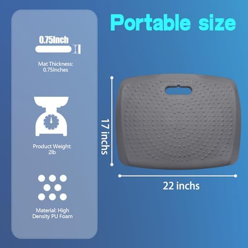 Anti Fatigue Kitchen Floor Mat Comfort Standing Mat, Portable Office Standing Desk Mat, Multi-Purpose Kitchen Rug, Built-in Handle with Massage Points Comfort Floor Mat(Black+Gray, 17" x 22")