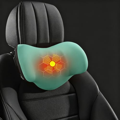 Car Neck Headrest Support Pillow, Heat Vibration Massage Car Neck Pillow