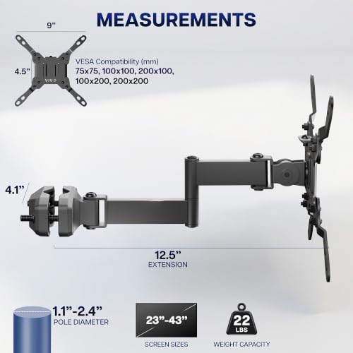 VIVO Black Pole Mount Monitor Arm for 23 to 43 in Screen, MOUNT-POLE43A