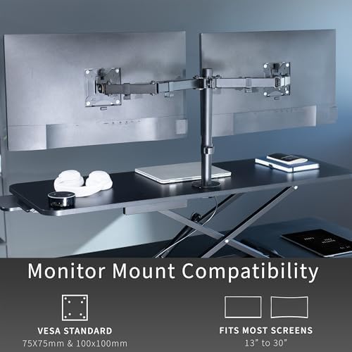 VIVO Black 48 in Standing Desk Converter with Monitor Stand, DESK-V048KB-M2