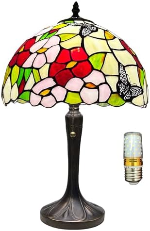Tiffany Lamp Tiffany Style Table Lamp Butterfly in Flowers Stained Glass Light for Living Room Bedroom House Bedside Nightstand Home Office