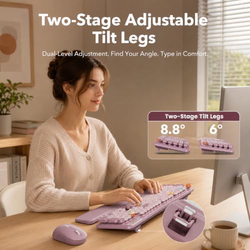 Wireless Keyboard and Mouse, Round Keycaps, Magnetic Wrist Rest, Dusty Rose