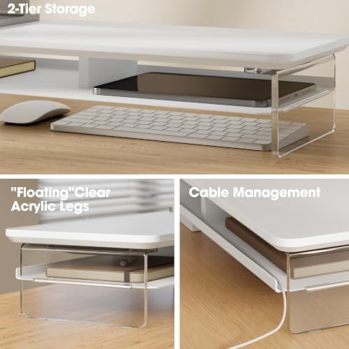 Fenge 42.5" Dual Monitor Stand with Clear Acrylic Legs, White
