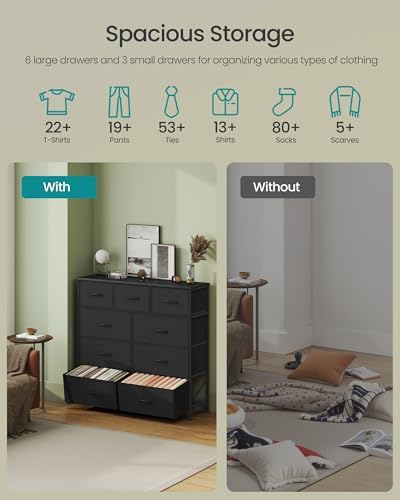 SONGMICS Dresser for Bedroom, Wide Dresser with 9 Fabric Drawers