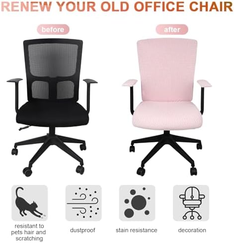Tallew Office Chair Covers Set Computer Universal Protective Stretchable Chair Seat Covers Desk Armrest Slipcovers Pads Office Cushion Backrest for Rotating (Pink)