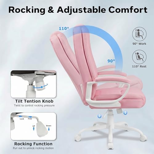Executive Office Chair, Home Computer Desk Chair, PU Leather, Pink