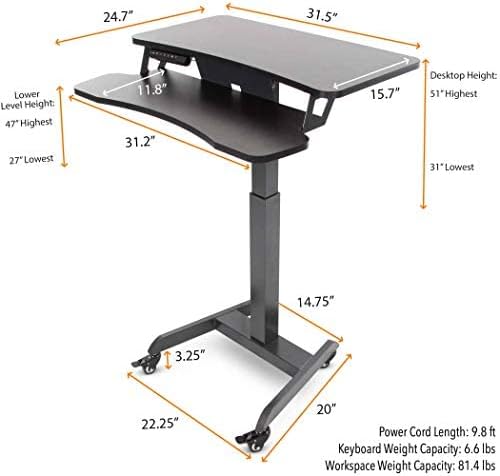 Stand Steady Cruizer Premier Rolling Electric Podium Desk - Height Adjustable, Mobile Standing Desk with Wheels, Keyboard Tray, Programmable Control, Compact Design for Office, School, Home (Black)