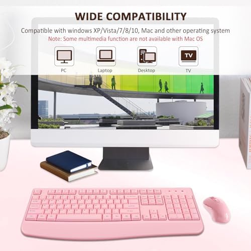 EDJO Wireless Keyboard and Mouse Combo, USB Plug & Play (Pink)