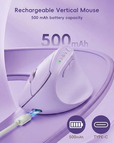 My Little Pony Ergonomic Vertical Mouse, VM01 Dual-Mode (2.4GHz/Bluetooth) Wireless Silent Mouse with LED Battery Indicator, 6 Buttons Silent Clicking Mouse for Wrist Comfort, PC, Laptop, Mac (Purple)