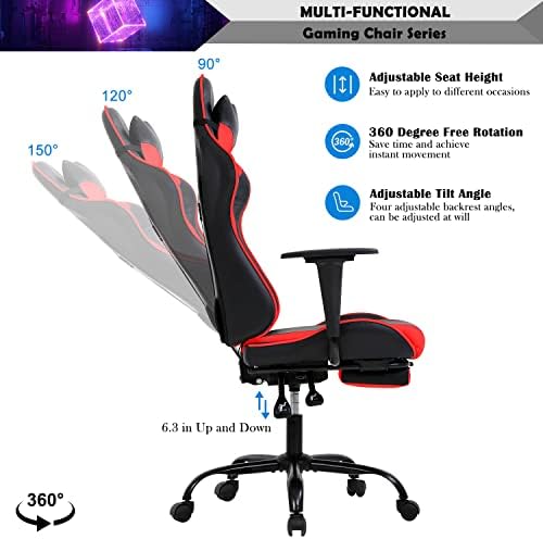 Gaming Chair Racing Style Office Computer Game Chair Ergonomic Desk Chair with Headrest Lumbar Support,High Back Gamer Office Chair Massage Recliner Video Game Chairs for Kids or Adults,Red
