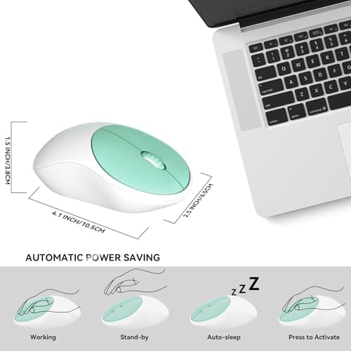FD Wireless Keyboard and Mouse Combo - 2.4GHz USB Cordless, Cute Round Keys, Quiet and Slim Set for Laptop, Computer, TV, and Mac - Mint Green & White