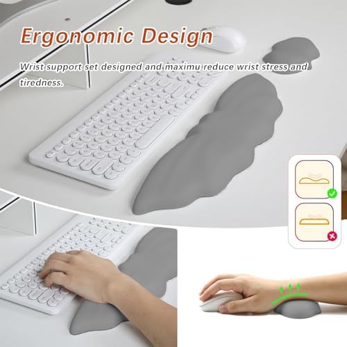 Halloween Bat Keyboard Wrist Rest Set, Ergonomic PU Leather Wrist Support for Keyboard & Mouse, Soft Memory Foam Wrist Pad with Non-Slip Base for Office, Gaming, Laptop & Compute(Grey)