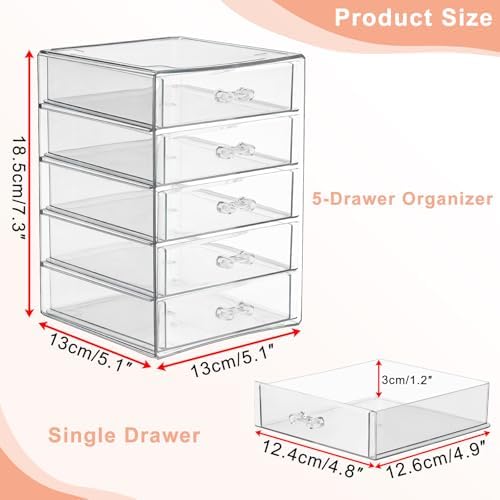 BTSKY Clear Storage Organizer with Drawers, 5-Layer Desktop Organizer