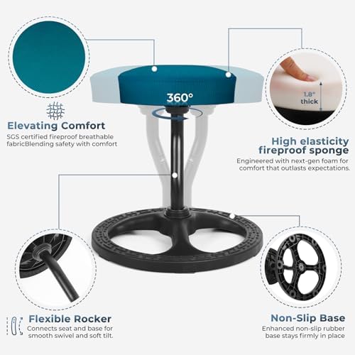 ADHD Chair for Kids, Yoga Chairs for Adults, Wobble Stool Active Flexible Seating Desk Chair with Non-Slip Base and Washable Seat Cover for Stability, Balance, Yoga, Office, School, Classroom