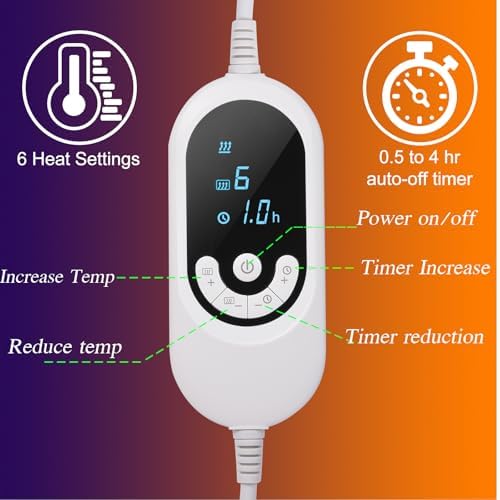 Electric Heating Pad for Neck and Shoulders, Shoulder Heating Pads, Weighted Neck Heating Pad for Pain Relief, 6 Heat Settings Far Infrared Heated Pad with Auto Off (Blue L)